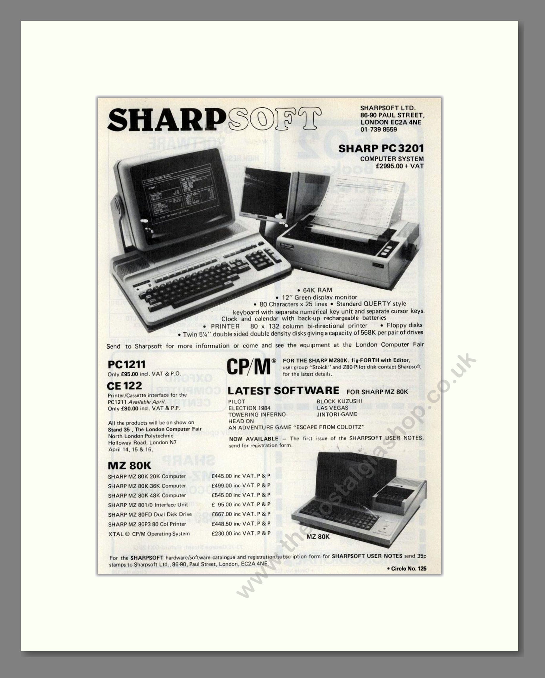 Sharpsoft - PC 3201 Computer System. Vintage Advert 1981 (ref AD68649)