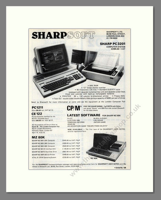 Sharpsoft - PC 3201 Computer System. Vintage Advert 1981 (ref AD68649)