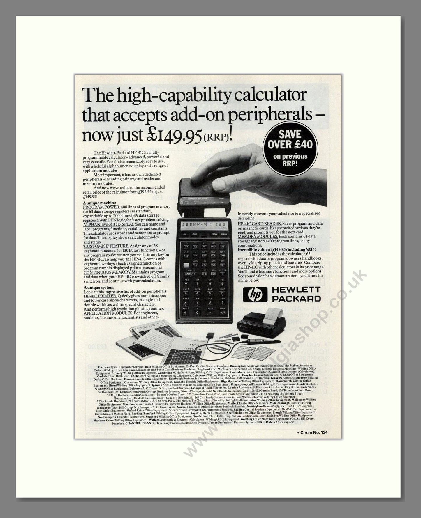 Hewlett Packard - HP-41C Calculator. Vintage Advert 1981 (ref AD68650)