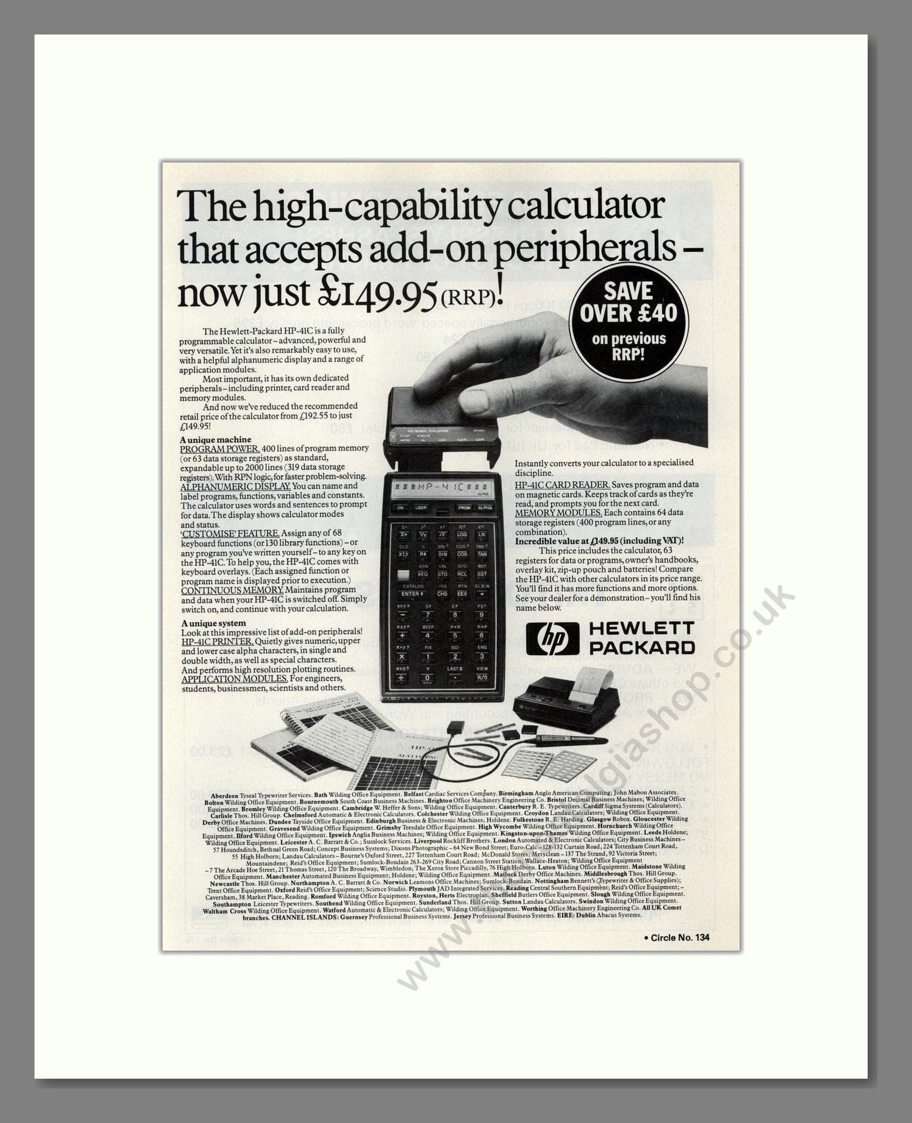 Hewlett Packard - HP-41C Calculator. Vintage Advert 1981 (ref AD68650)