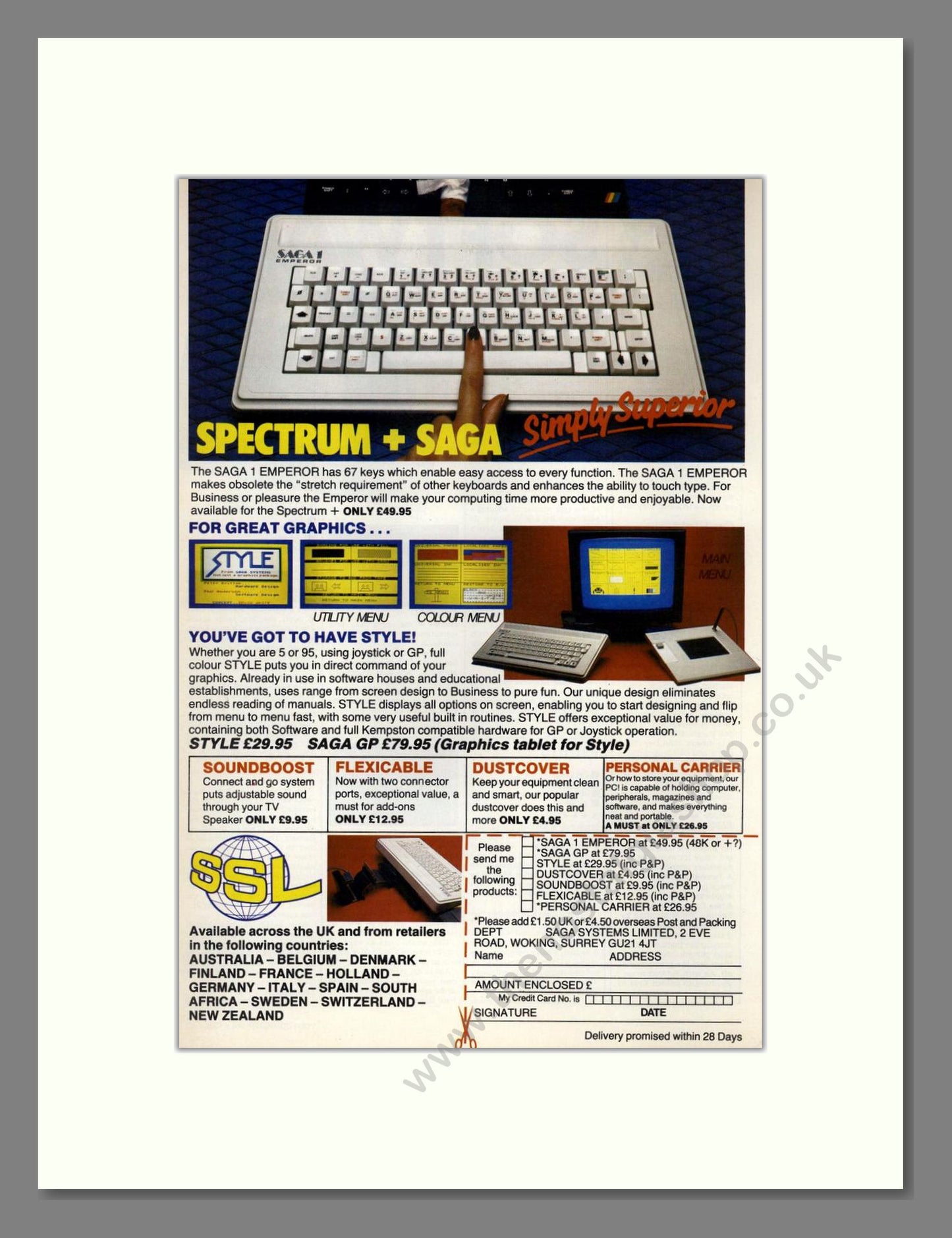 Spectrum + Saga - Emperor Keyboard. Vintage Advert 1985 (ref AD68685)