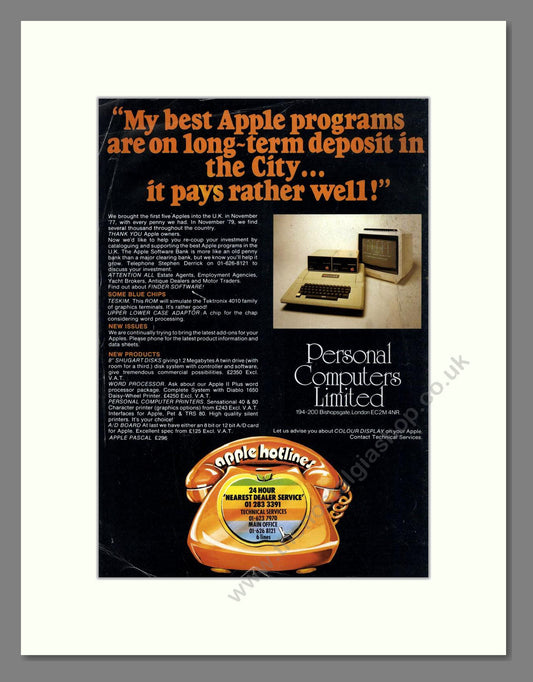 Apple - At Personal Computers Limited. Vintage Advert 1980 (ref AD68687)