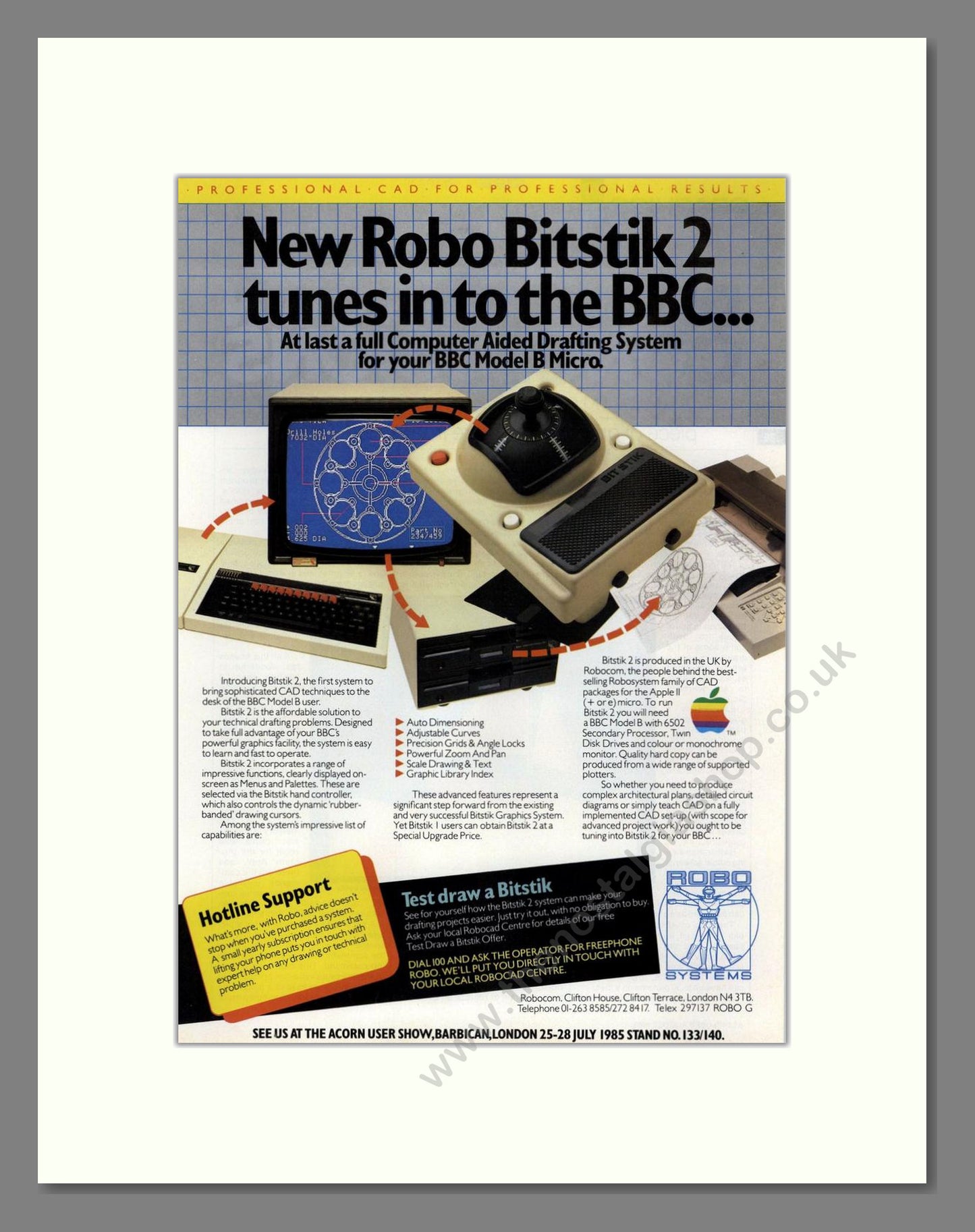 Robo Bitstik 2 - CAD For BBC Micro. Vintage Advert 1985 (ref AD68691)