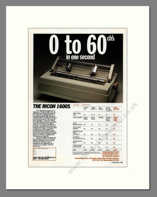 Ricoh - 1600S Printer. Vintage Advert 1981 (ref AD68712)