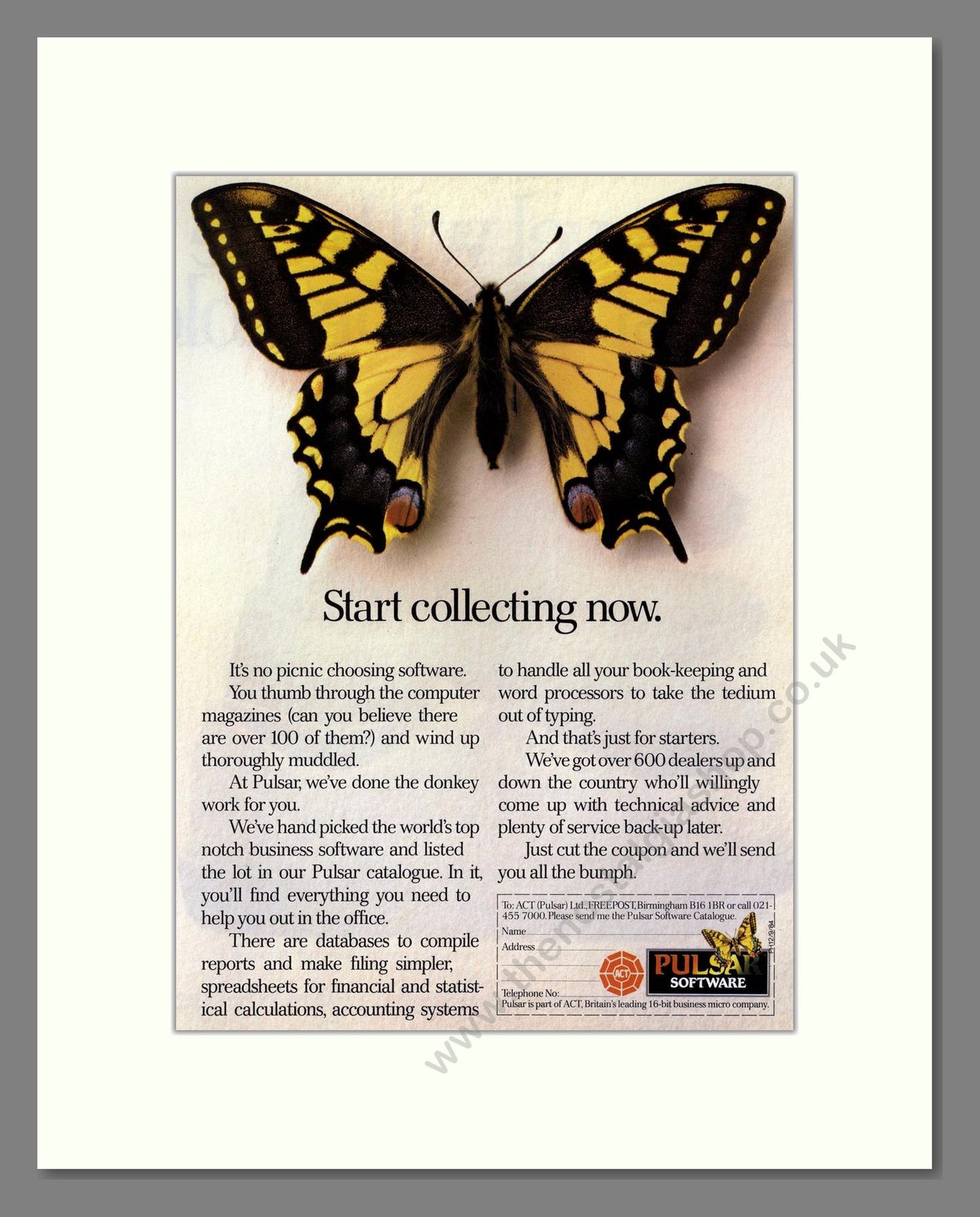 Pulsar - Business Software. Vintage Advert 1984 (ref AD68728)