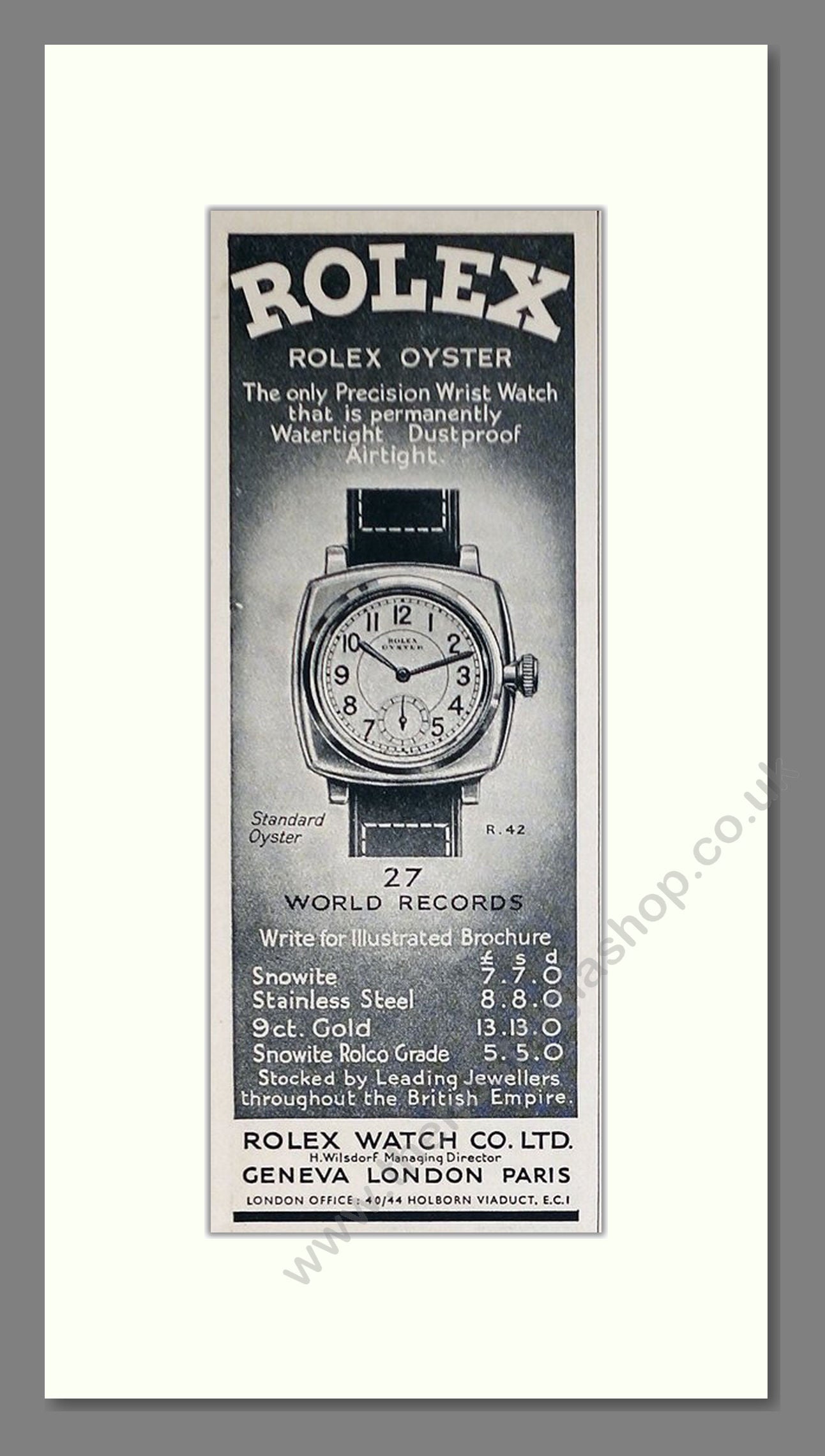 Rolex Oyster. Original Advert 1935 (ref AD63156) – The Nostalgia Shop