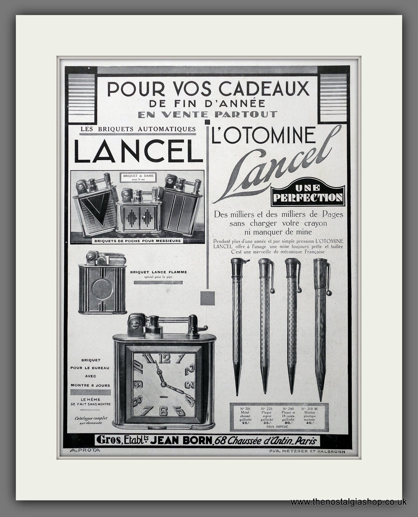 Jean Born, Paris, for Lighters, Clocks & Pens. Original French Advert 1930 (ref AD301435)