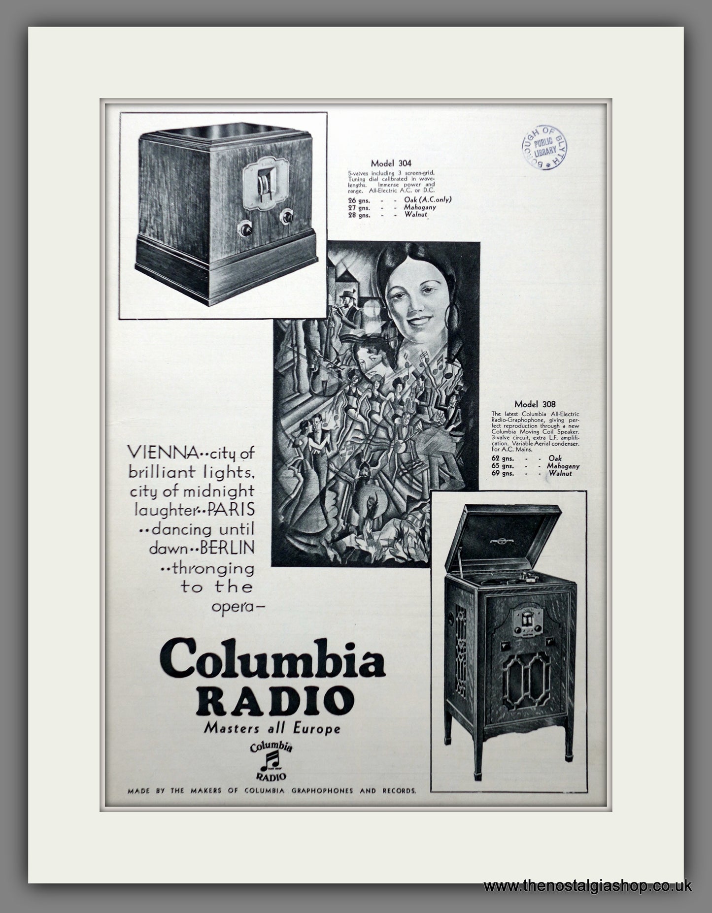 Columbia Radio Gramophones. Original  Advert 1930 (ref AD301433)