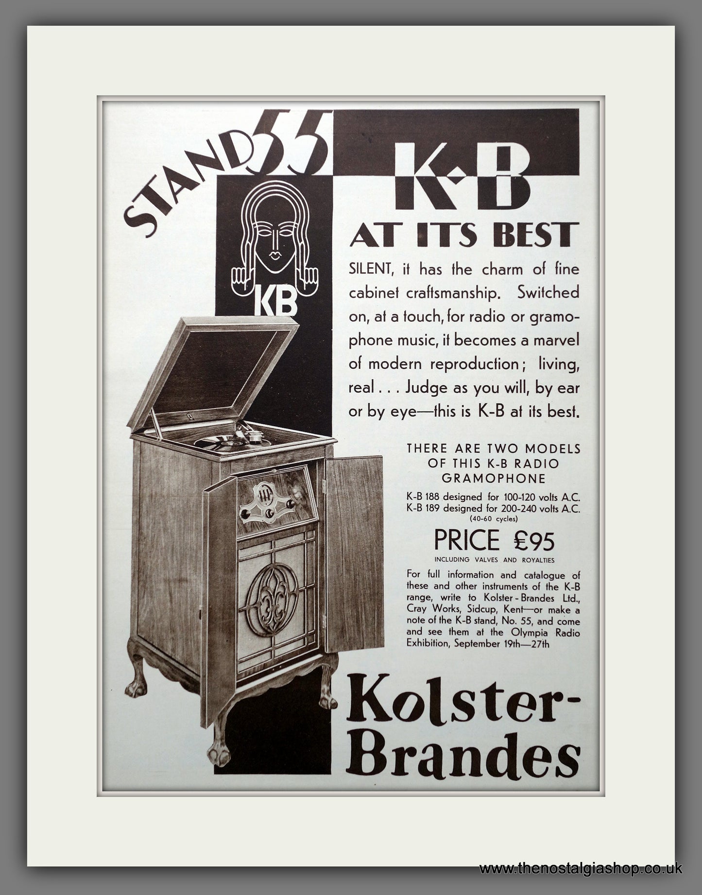 Kolster Brandes Gramophones. K-B Radios. Original Advert 1930 (ref AD301430)