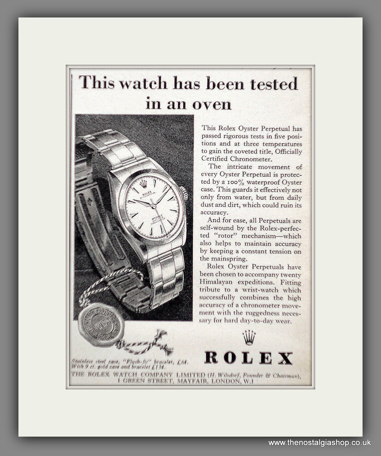 Rolex Oyster Perpetual. Original Advert 1960 (ref AD61199)