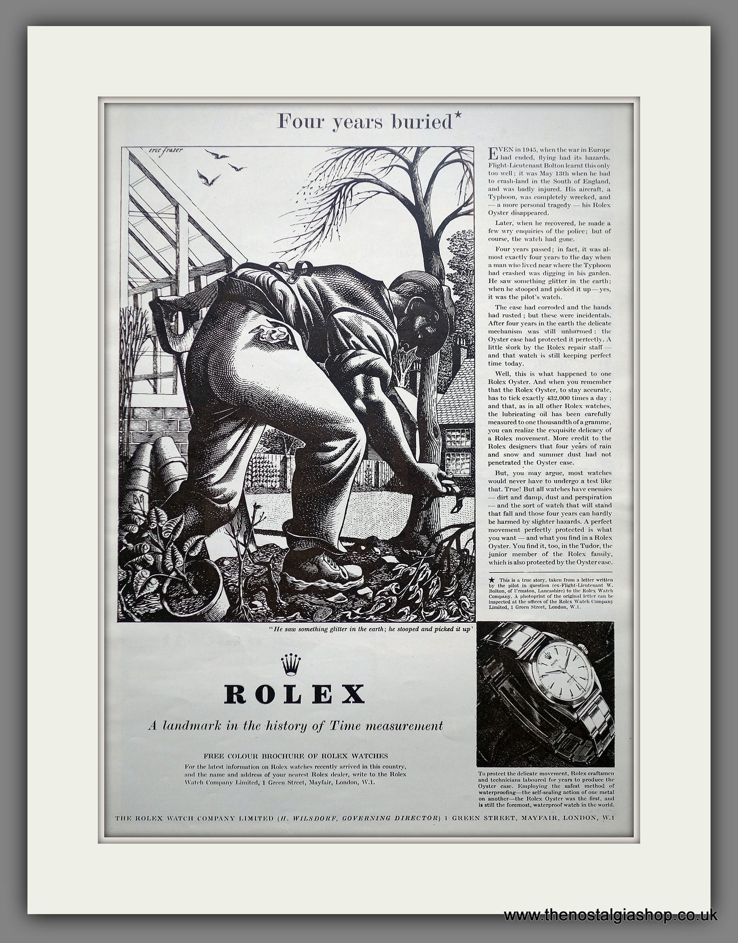 Rolex. Four Years Buried. Original Advert 1953 (ref AD301439)