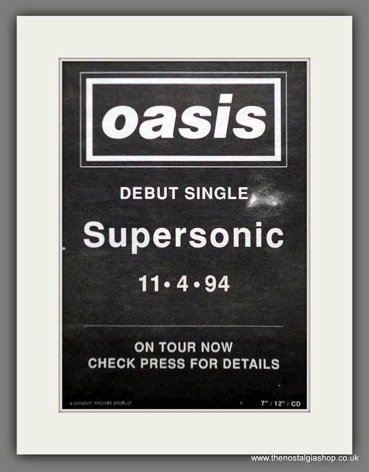 Oasis. Supersonic. Debut Single. Original Advert 1994 (ref AD55188)