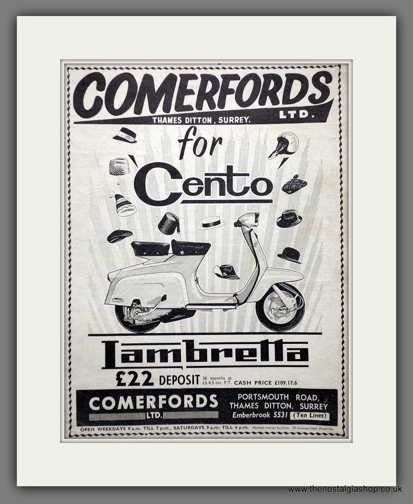 Lambretta Cento at Comerfords. Original advert 1964 (ref AD61187)