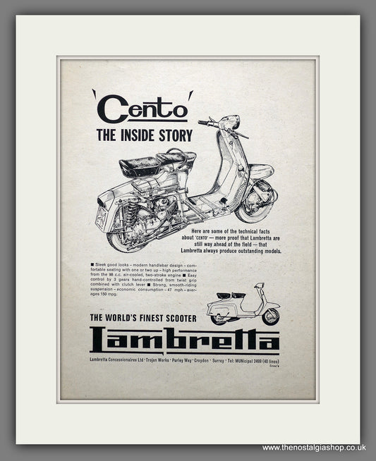 Lambretta Cento. Original advert 1964 (ref AD61188)