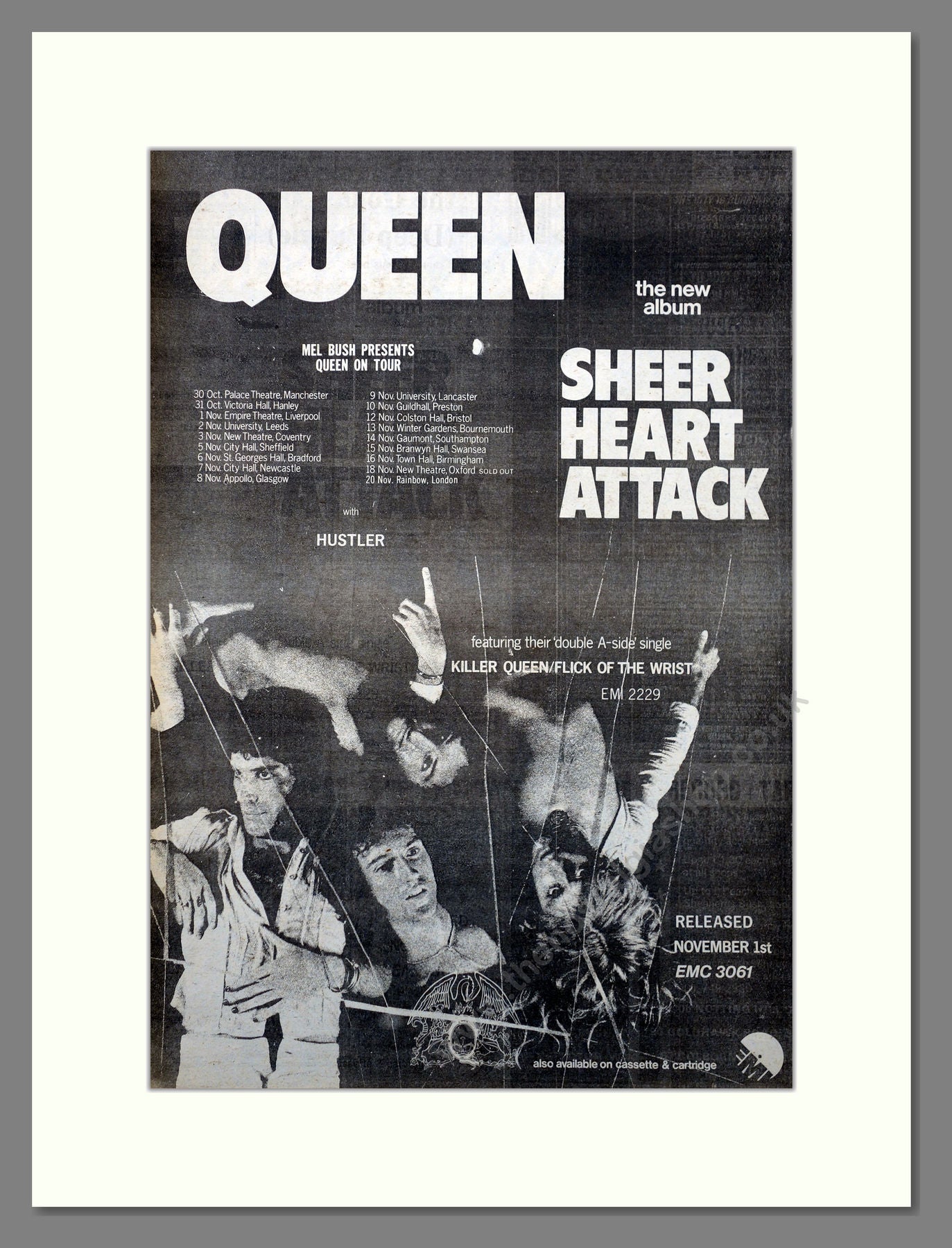 Queen. Shear Heart Attack, UK Tour Dates. 1974 Large Original Advert (ref AD15643)
