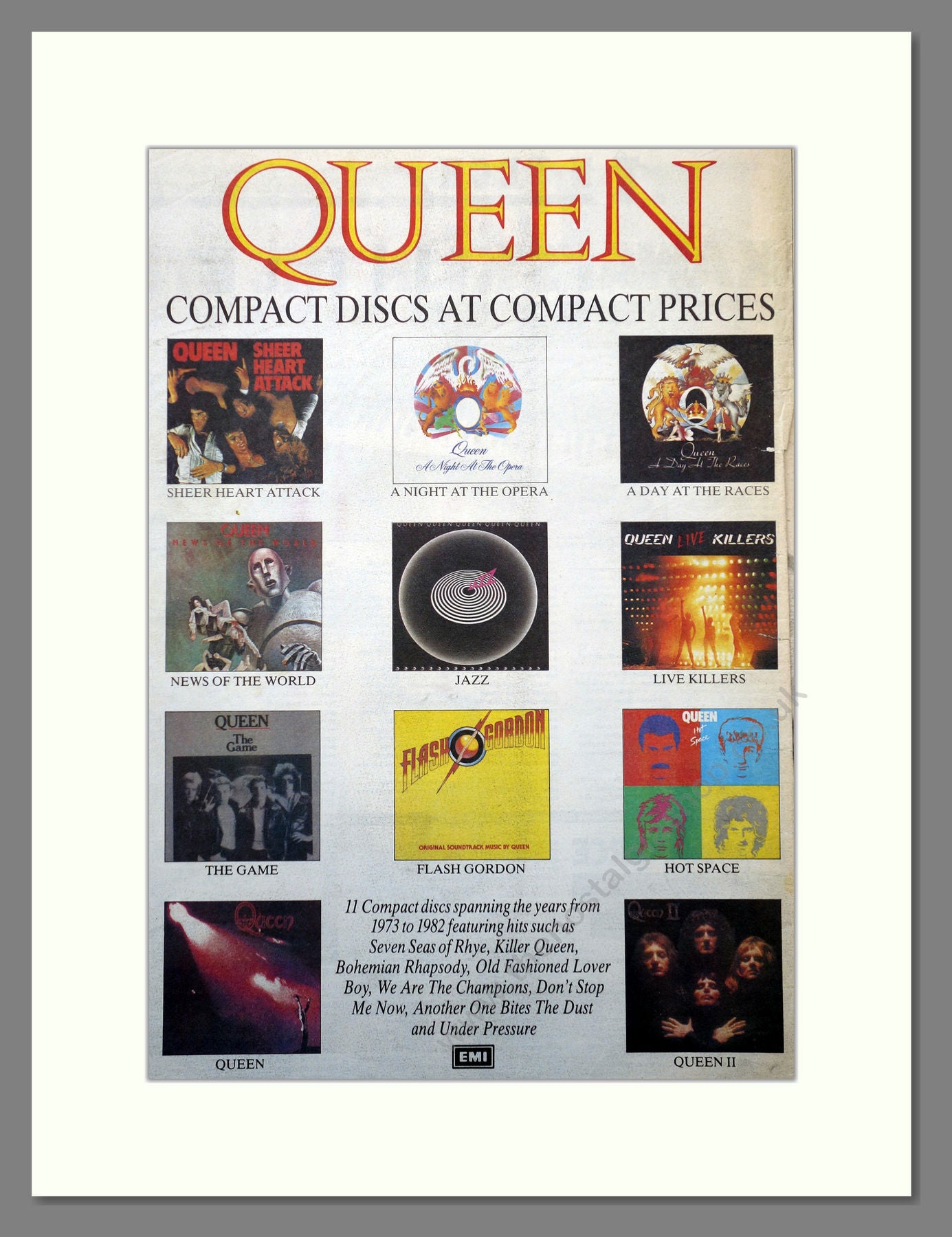 Queen. Discography 1988 Large Original Advert (ref AD15646)