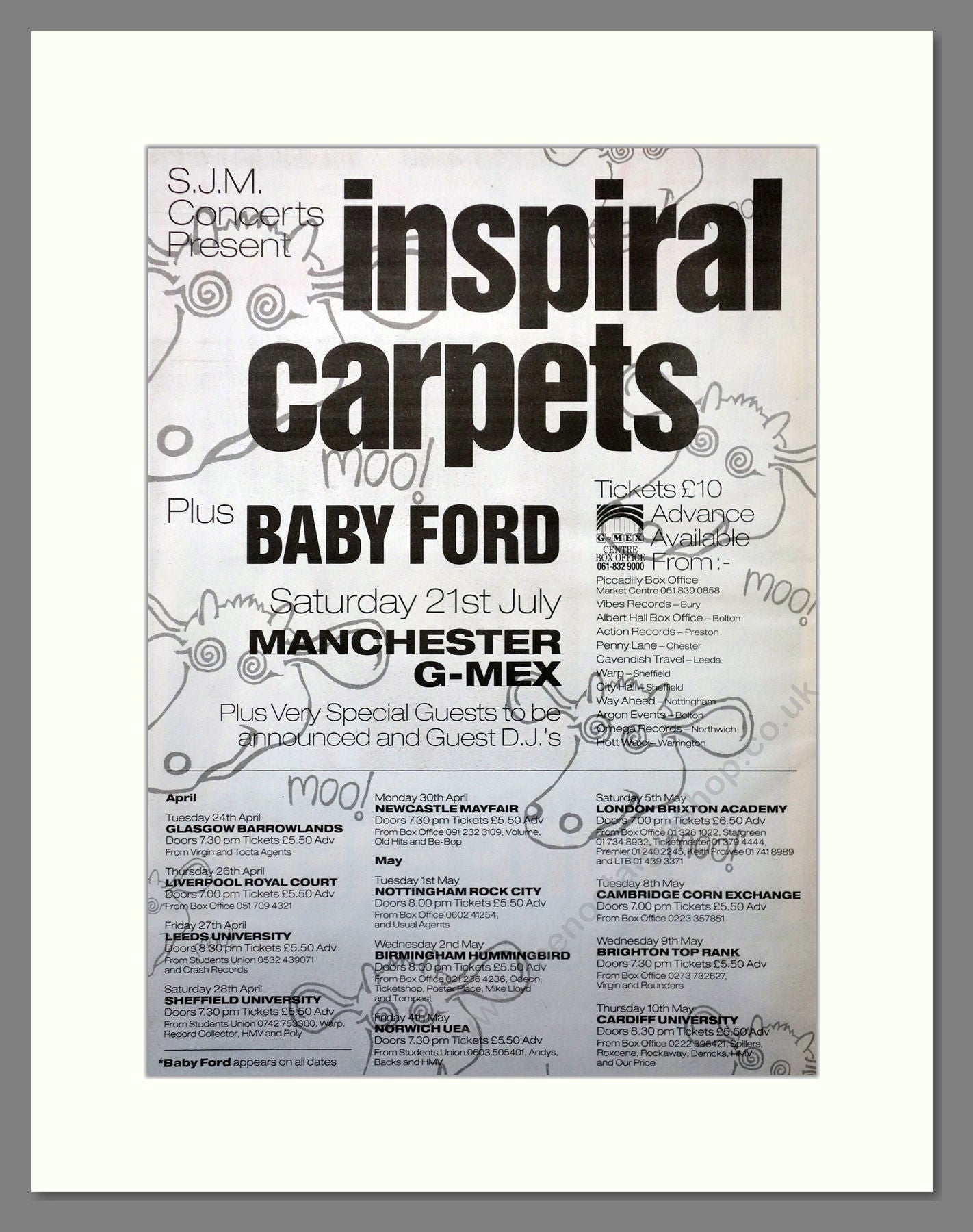 Inspiral Carpets at Manchester G-Mex. Original Advert 1990 (ref AD15659)