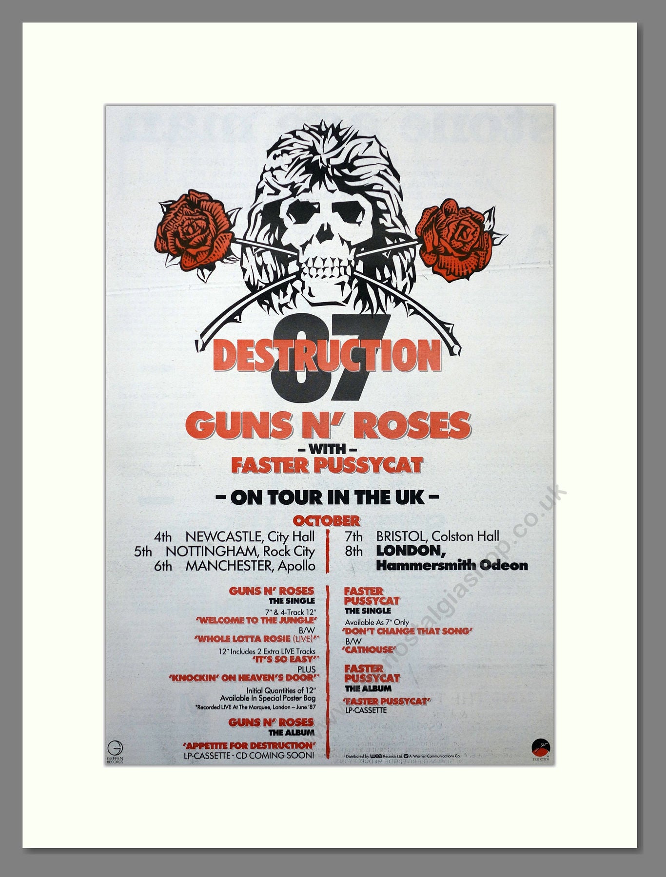 Guns N' Roses Destruction 87 UK Tour. Original Vintage Advert 1987 (ref AD15673)