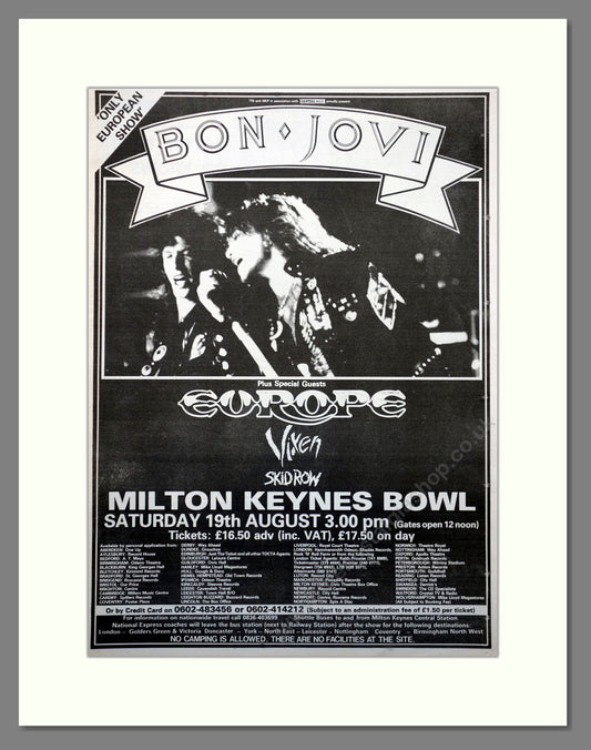 Bon Jovi & Europe at Milton Keynes Bowl. 1989 Large Original Advert (ref AD15688)