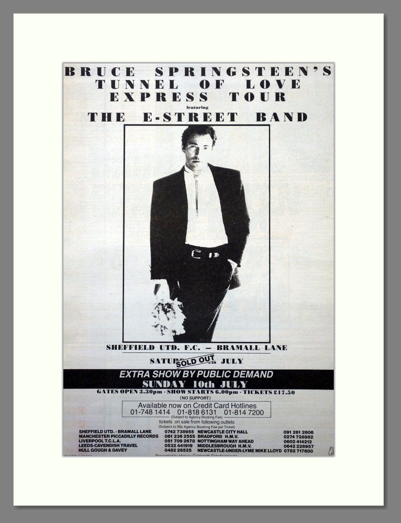 Bruce Springsteen at Bramall Lane Concert. 1988 Large Original Advert ...