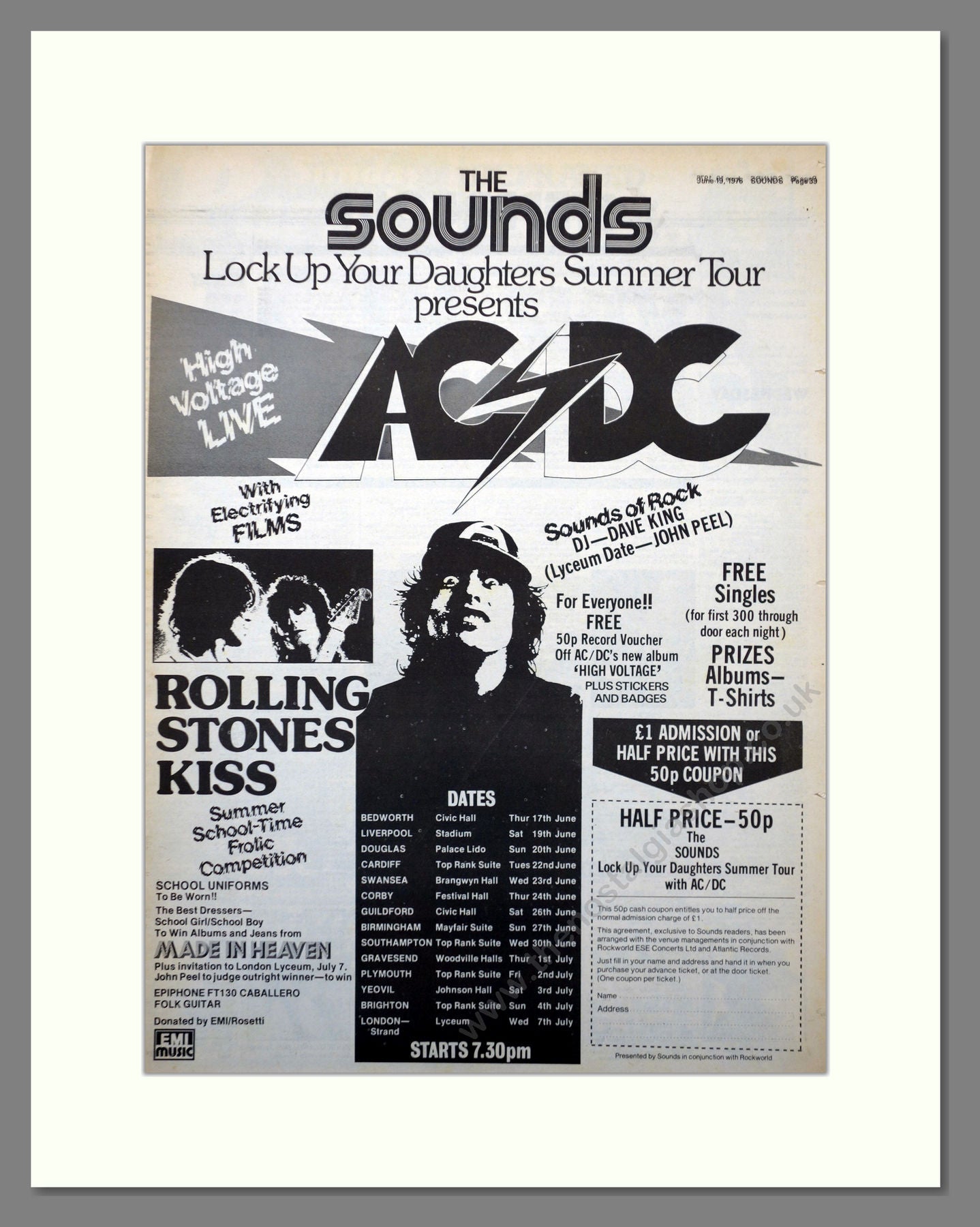 AC/DC High Voltage Tour. Large Original Advert 1976 (ref AD15728)