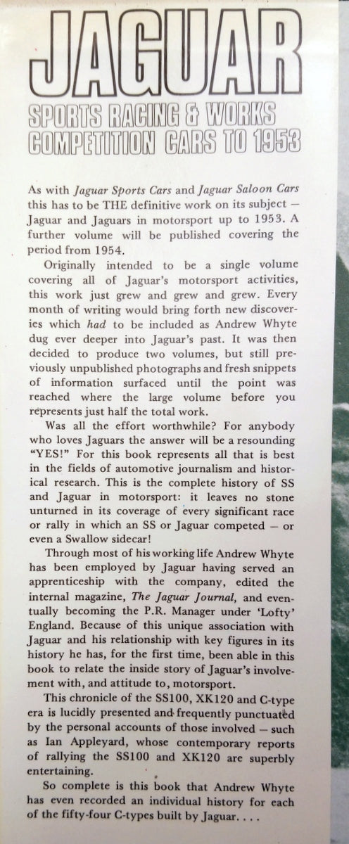 Jaguar Sports Racing and Works Competition Cars to 1953. (ref b257)