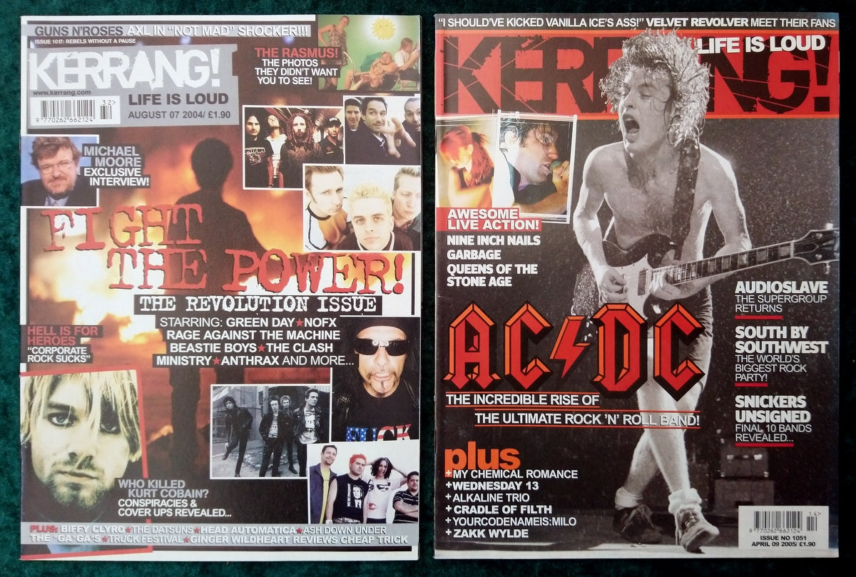 Kerrang! Rock and Metal Magazine. Collection of 10 from 1995, 2004,5,6. (MC160)
