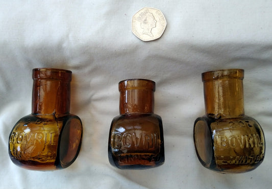 Vintage Collectable Bovril Bottles. Light Brown Lot of 3.  (ref Nos172)