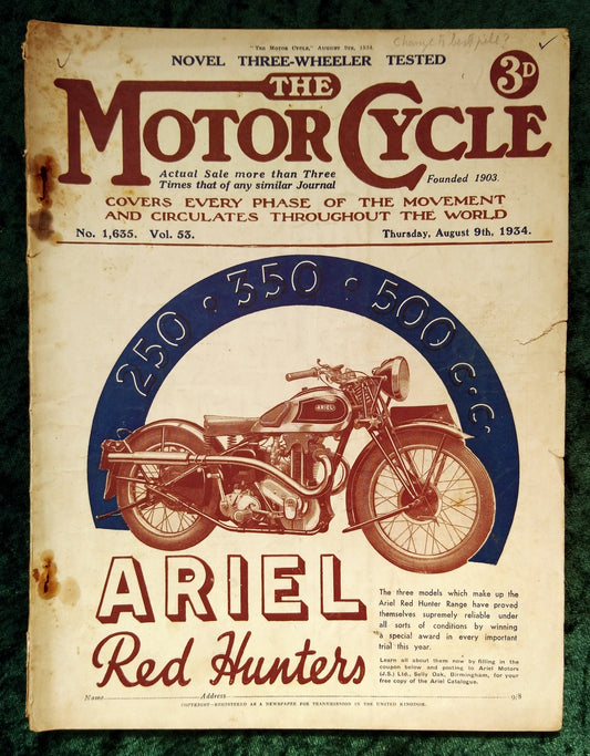 Motor Cycle Magazine August 9th 1934. (M511)