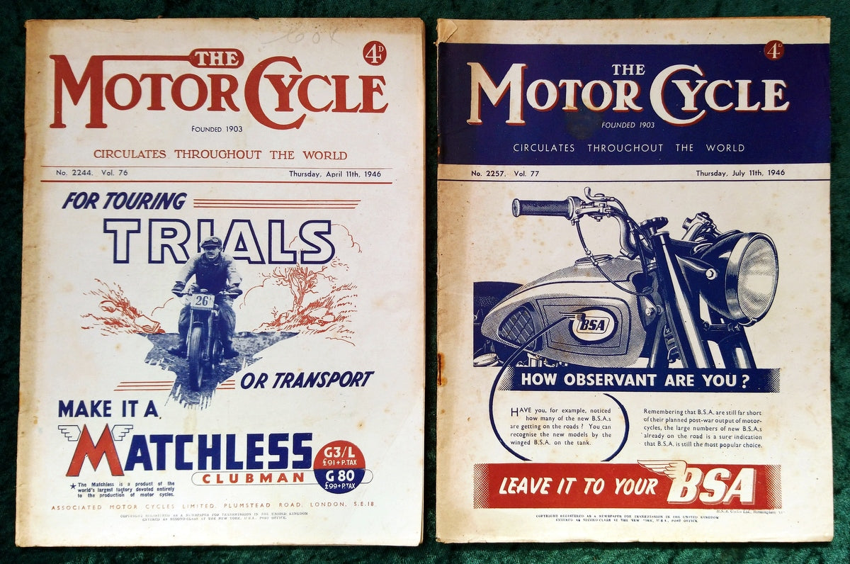 Motor Cycle Magazine Lot of 2 Issues 1946. (M508)