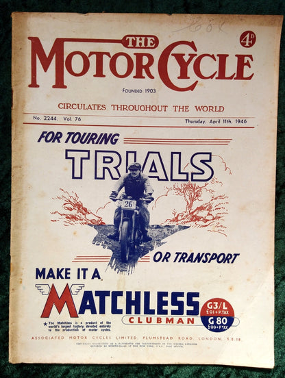 Motor Cycle Magazine Lot of 2 Issues 1946. (M508)