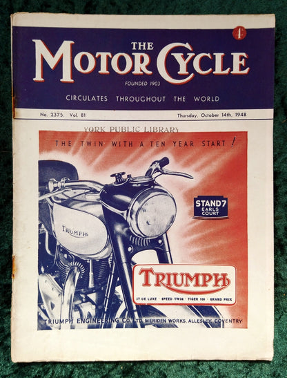 Motor Cycle Magazine Lot of 2 Issues 1948. (M507)
