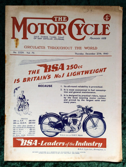 Motor Cycle Magazine Lot of 3 Issues 1939/45/46. (M509)