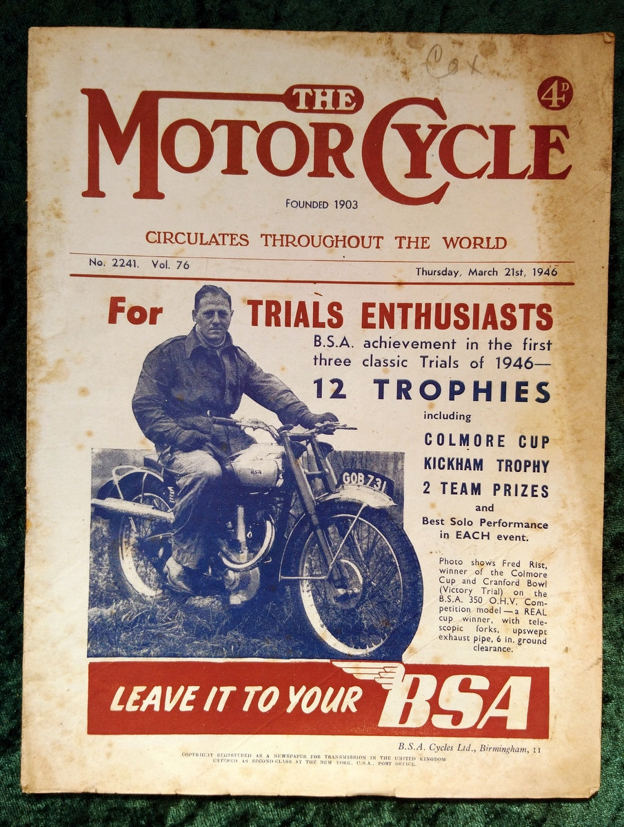 Motor Cycle Magazine Lot of 3 Issues 1939/45/46. (M509)