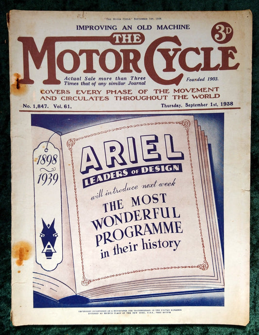 Motor Cycle Magazine September 1st 1938. (M510)