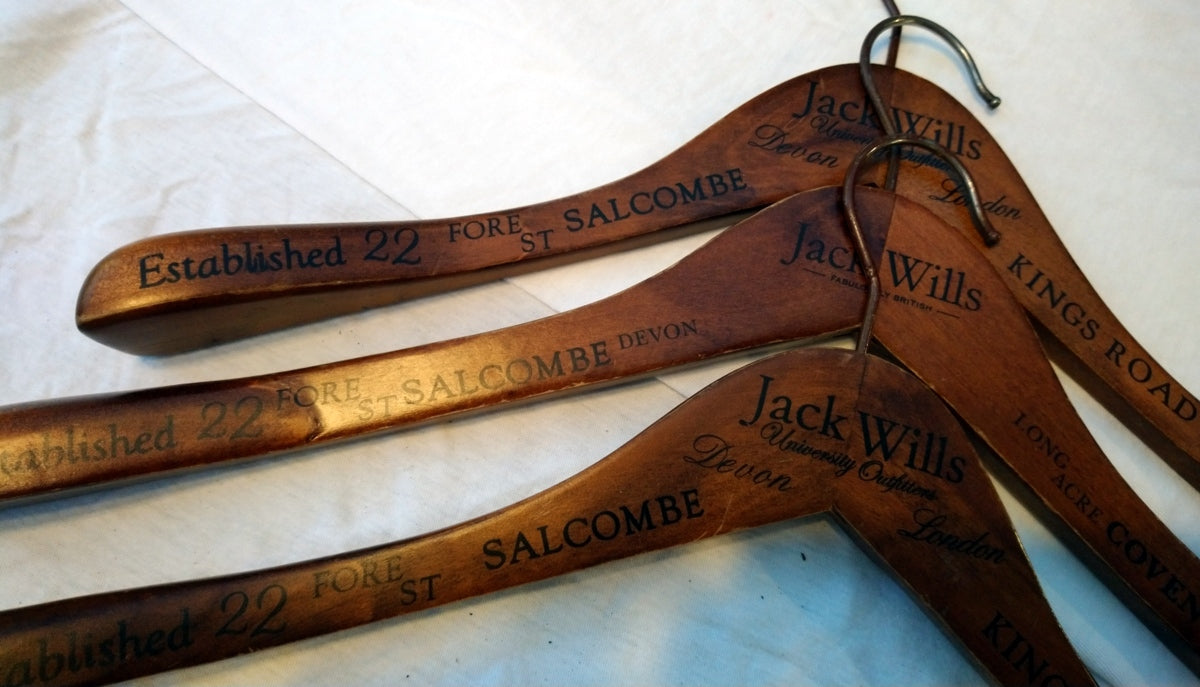 Set of 3 Jack Wills Vintage wooden Coat Hangers. (ref Nos149)