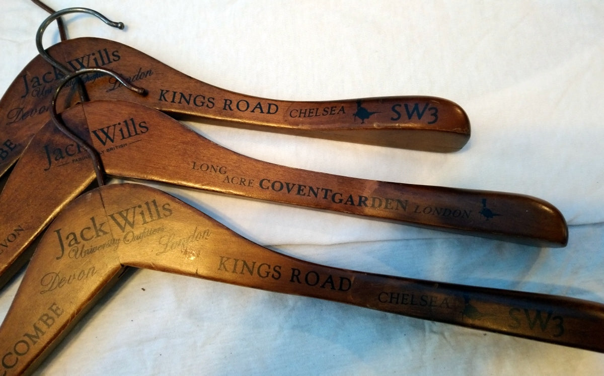 Set of 3 Jack Wills Vintage wooden Coat Hangers. (ref Nos149)