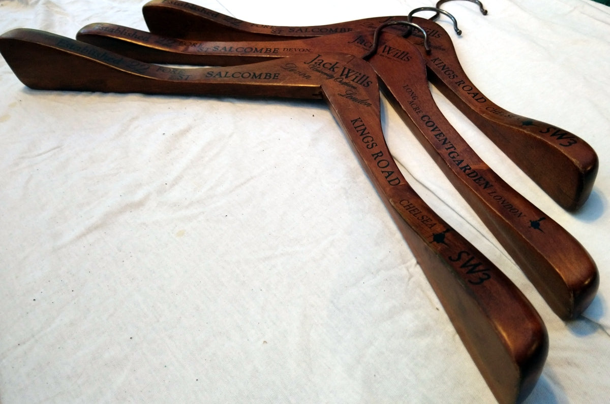 Set of 3 Jack Wills Vintage wooden Coat Hangers. (ref Nos149)