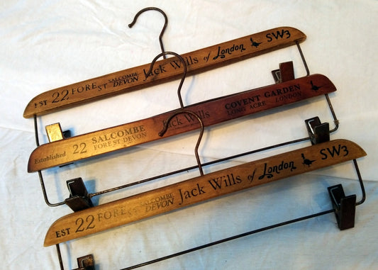 Set of 3 Jack Wills Vintage wooden Trouser Hangers. (ref Nos150)