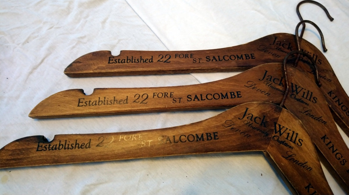 Set of 3 Jack Wills Vintage wooden Coat Hangers. (ref Nos148)