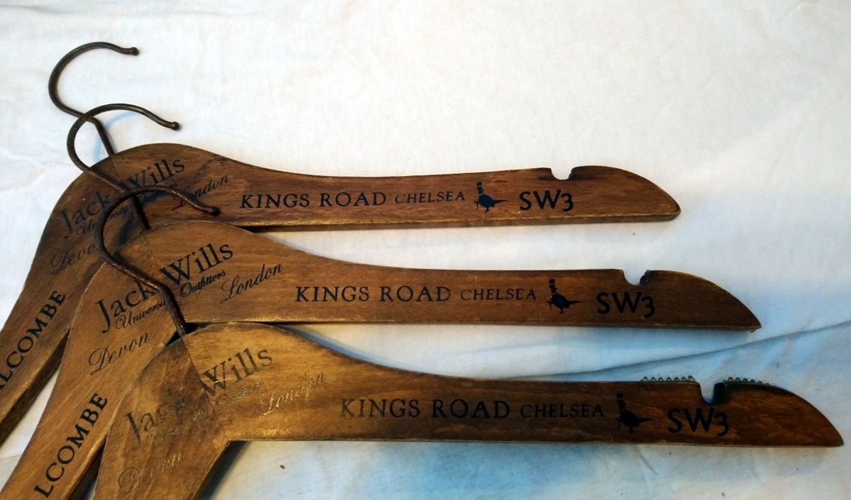 Set of 3 Jack Wills Vintage wooden Coat Hangers. (ref Nos148)
