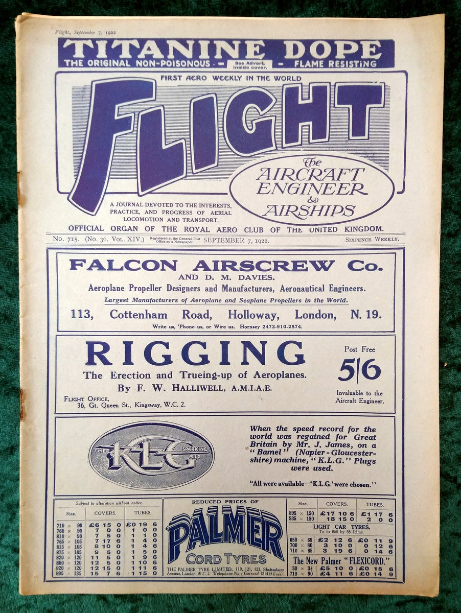 Flight Magazine September 7th 1922. (M525)