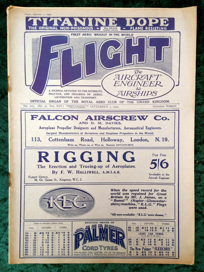 Flight Magazine September 7th 1922. (M525)