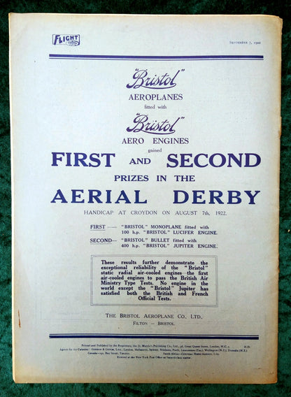 Flight Magazine September 7th 1922. (M525)