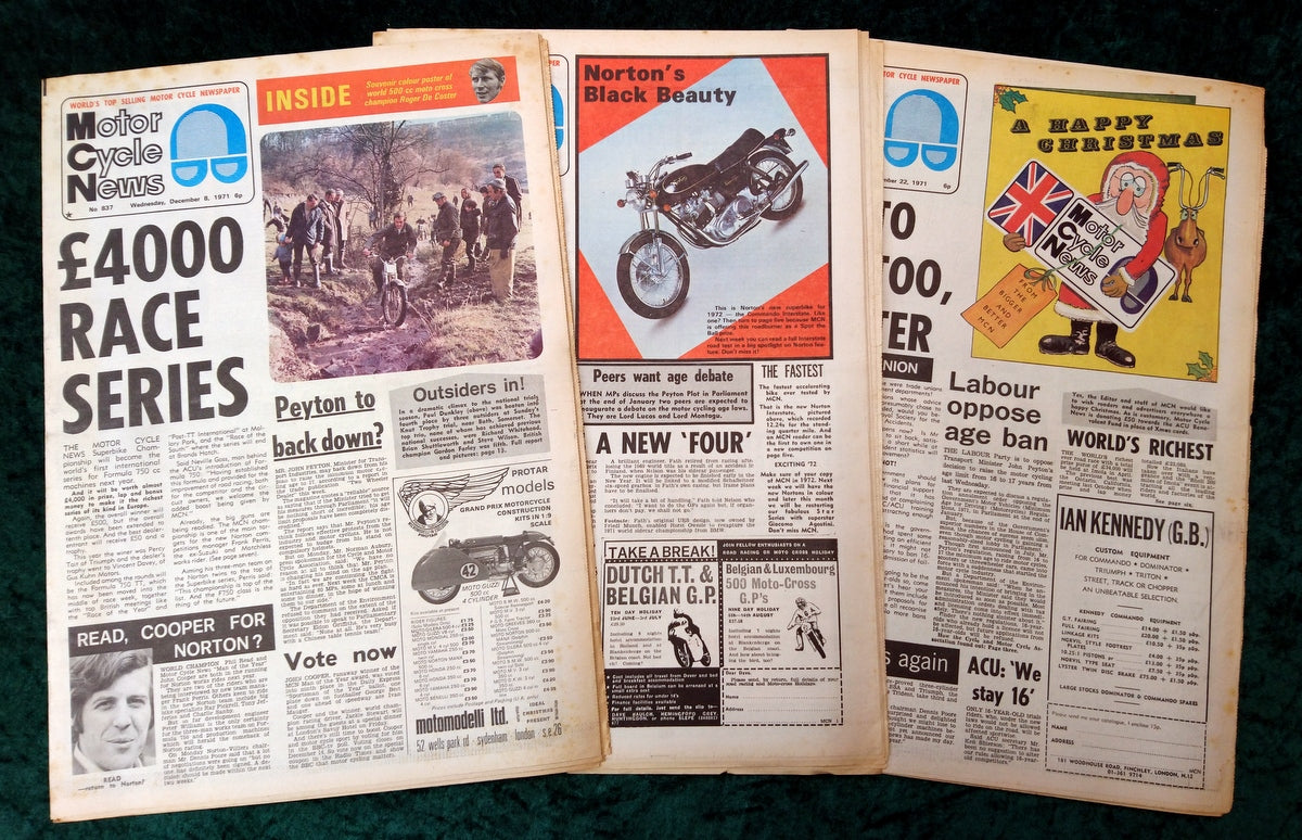 Motor Cycle News Paper. Lot of 3 from 1971. (XLM013)