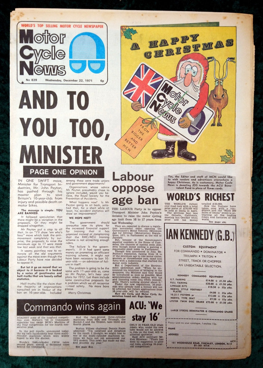 Motor Cycle News Paper. Lot of 3 from 1971. (XLM013)