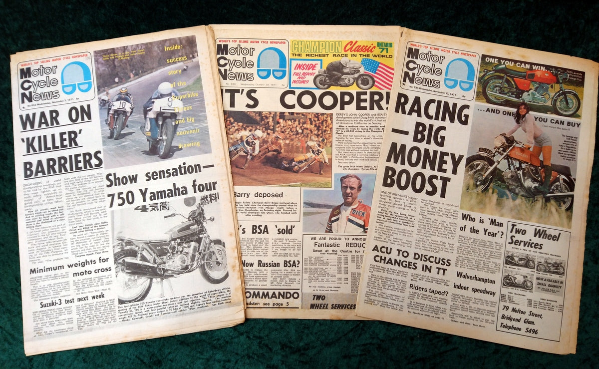 Motor Cycle News Paper. Lot of 3 from 1971. (XLM012)