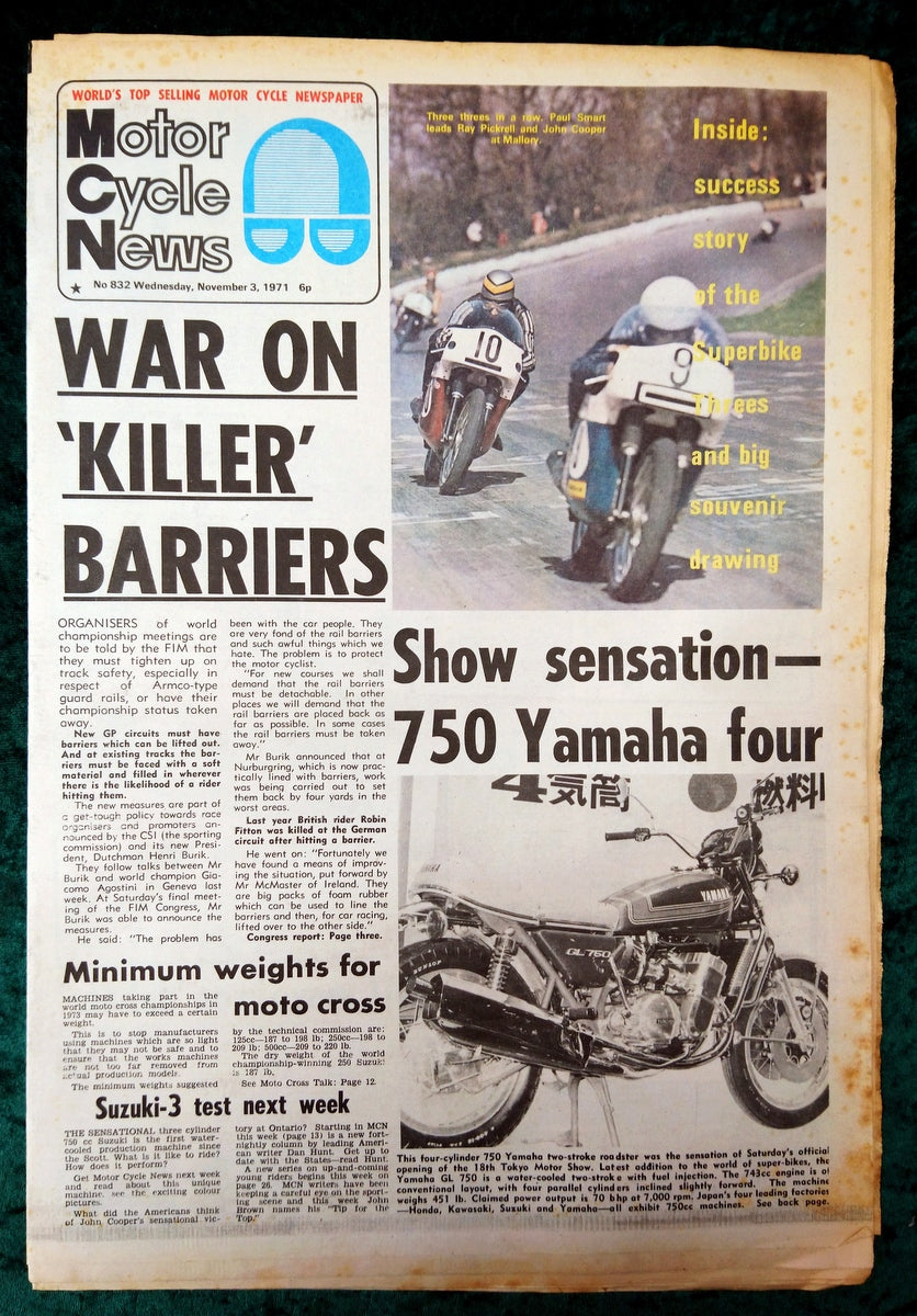 Motor Cycle News Paper. Lot of 3 from 1971. (XLM012)