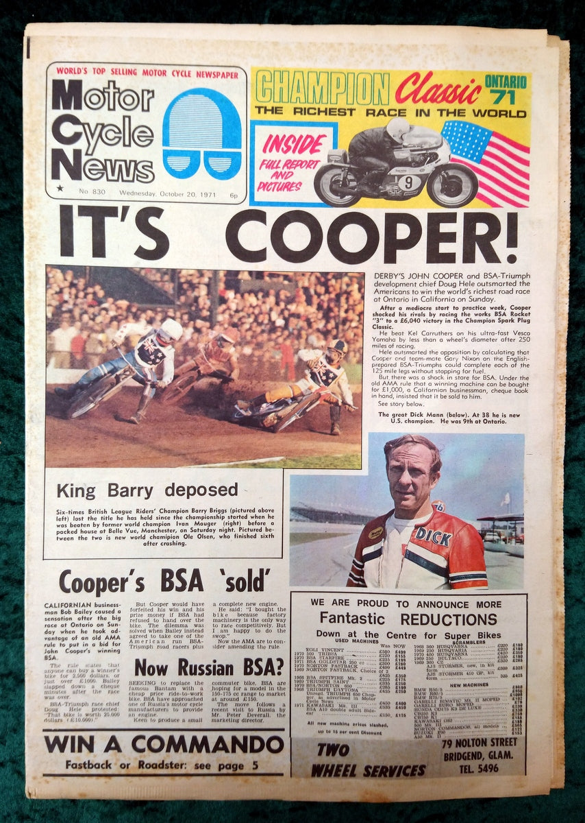 Motor Cycle News Paper. Lot of 3 from 1971. (XLM012)