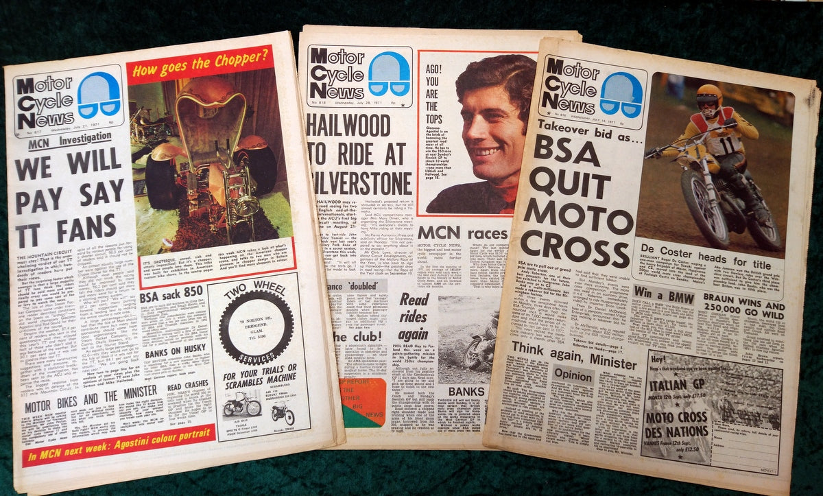 Motor Cycle News Paper. Lot of 3 from 1971. (XLM011)